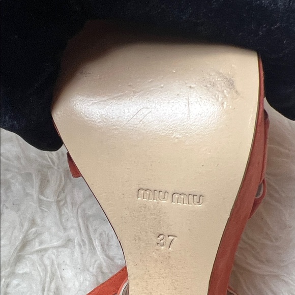 Miu Miu Women’s Strappy Orange Suede Slingback Platform Sandals Size 37 EU - Picture 13 of 17